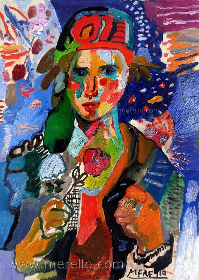 MODERN ART.-Jose Manuel Merello.-Mujer con clavel. Oil